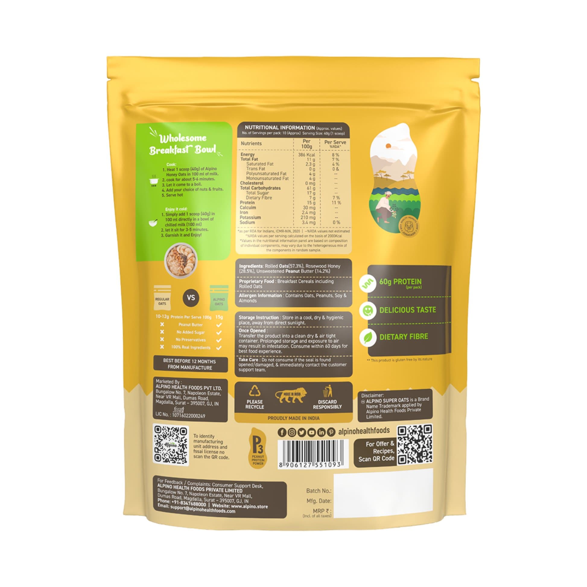 ALPINO Super Oats Honey 400g - Snacks