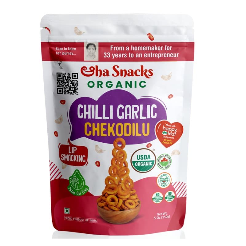 Organic Aaha Snacks Garlic Chekodilu 150g - Snacks