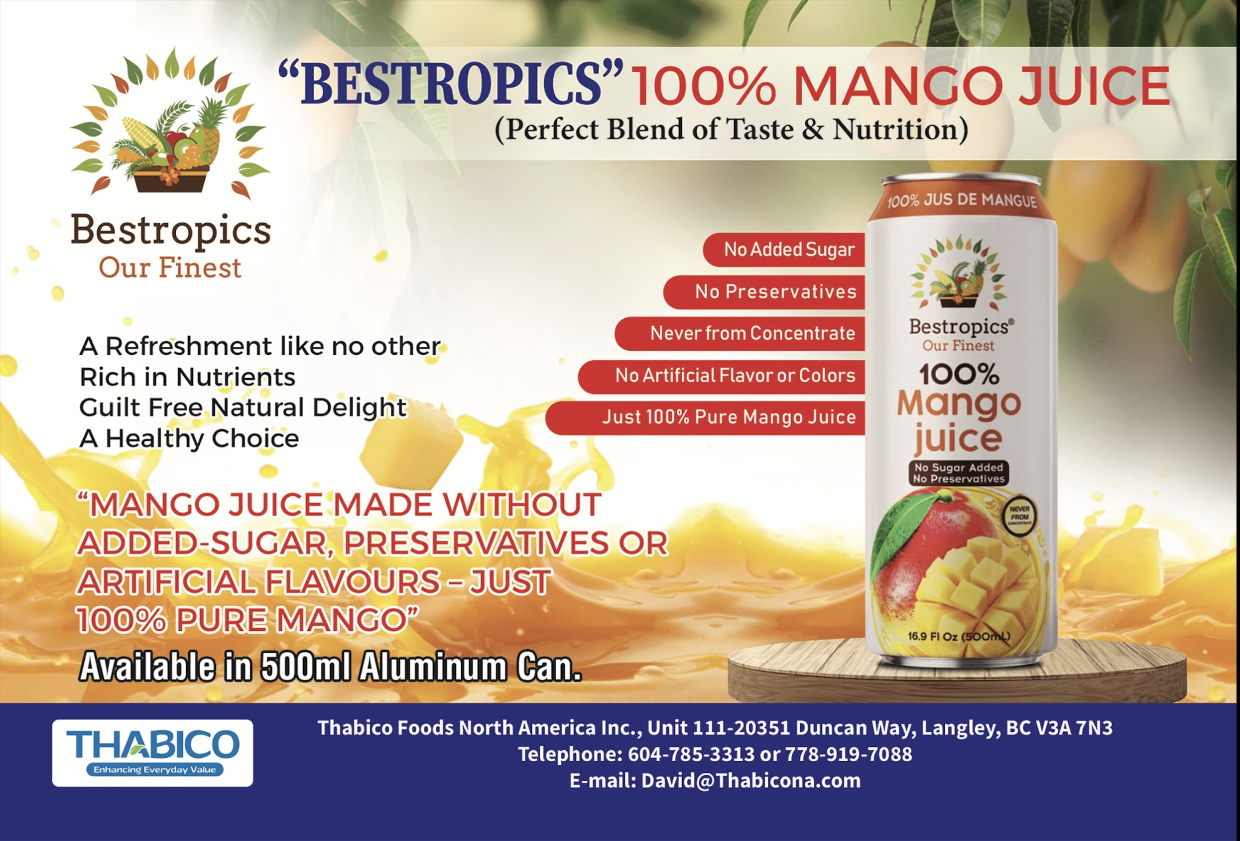 BESTROPICS 100% MANGO JUICE - Beverages