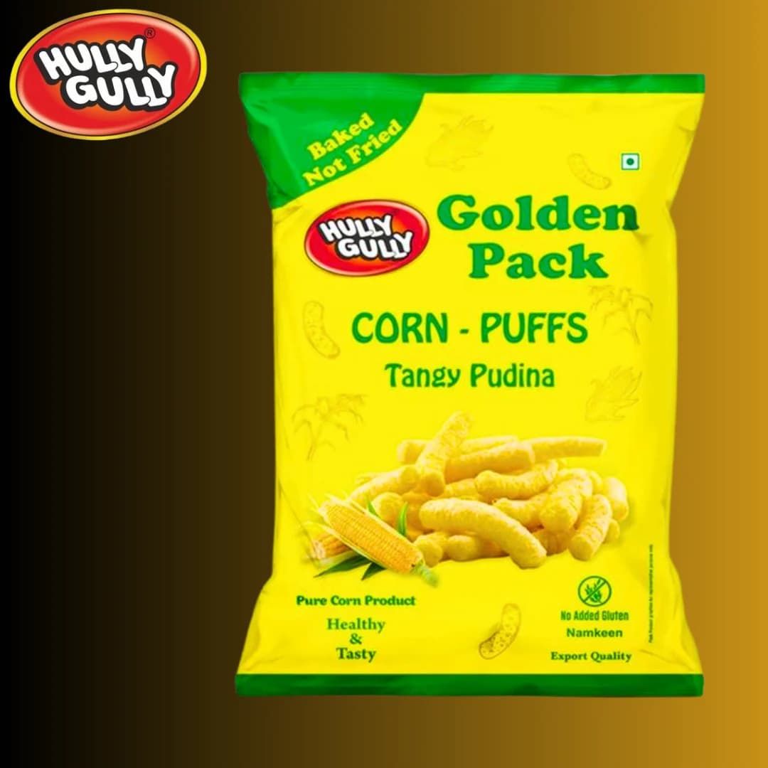 Huly Guly Tangy Pudina Corn Puffs 120g - Snacks