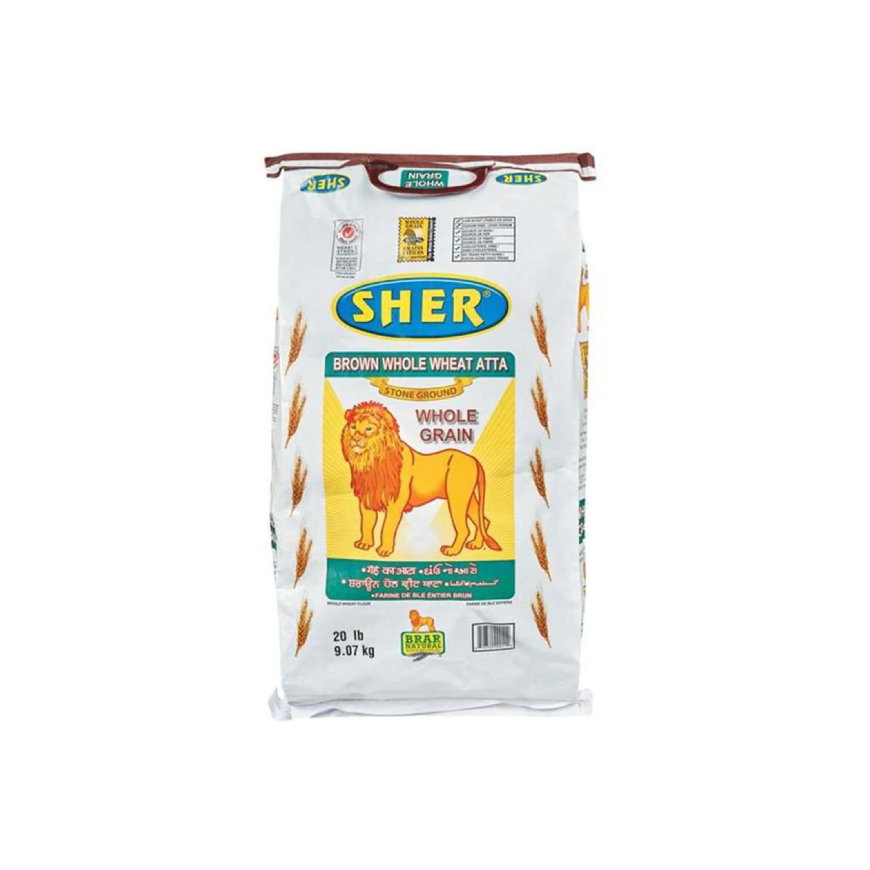 SHER BROWN WHEAT ATTA 20LB - Flour & Grains
