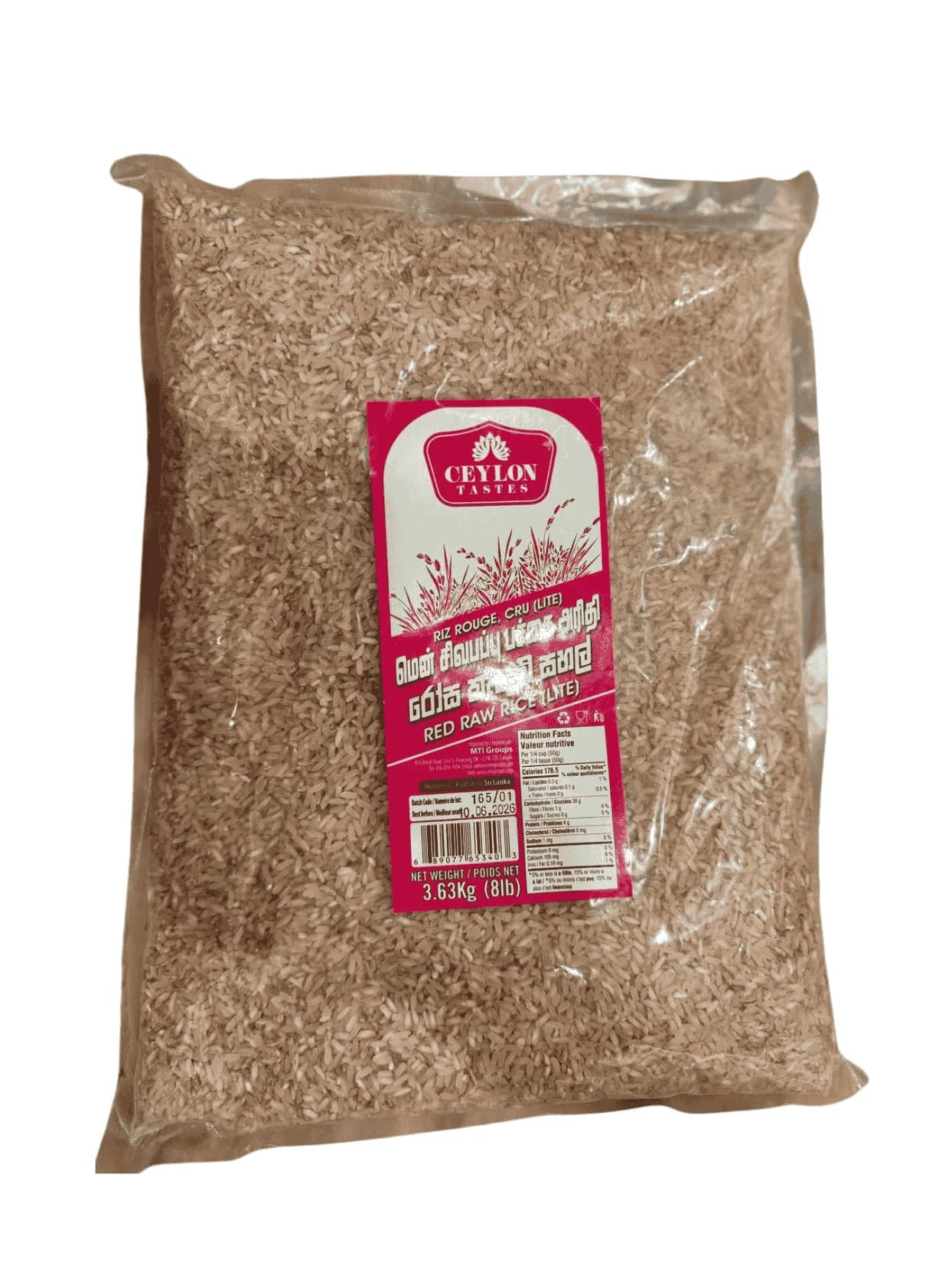 SRI TIRUPATI RED RAW RICE 8 LB - Flour & Grains