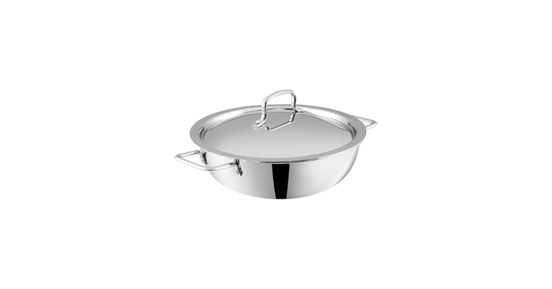 SS Induction Base Kadai with Lid Size 15 - Household