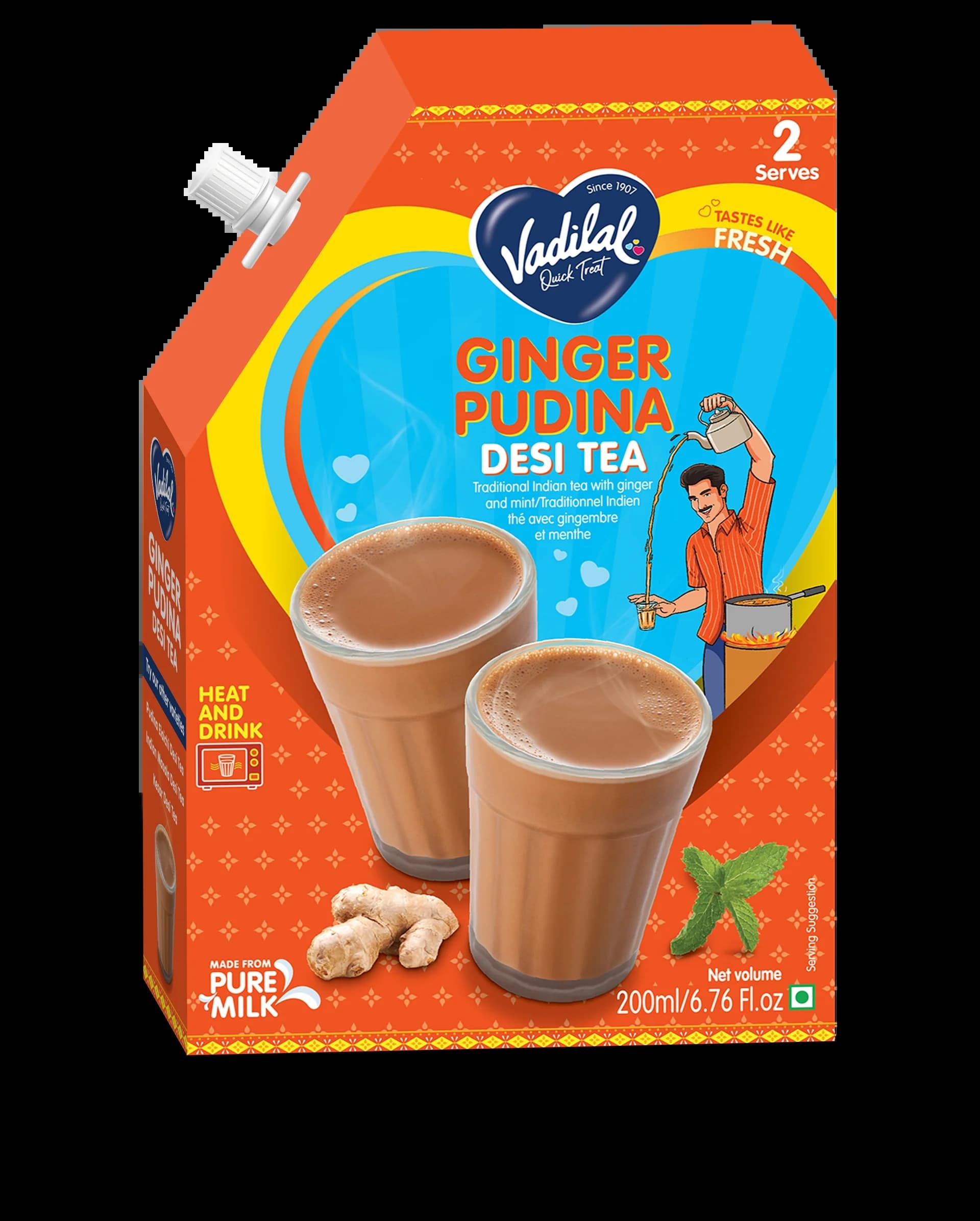 Vadilal Ginger Pudina Tea 200ml - Beverages