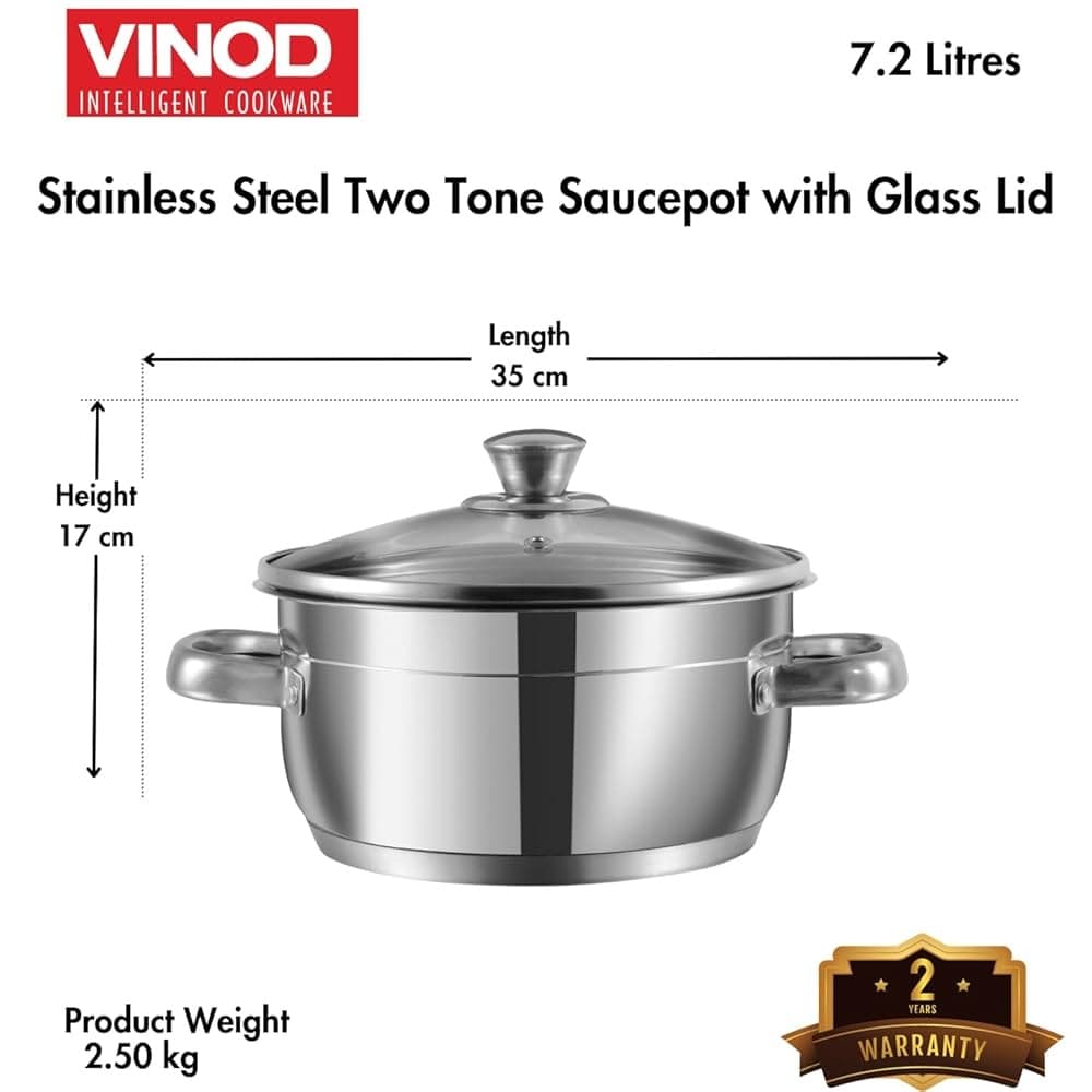 Vinod Saucepot With Lid 7.2L - Household